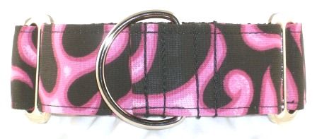 Fire and Flames Pink dog collar #1