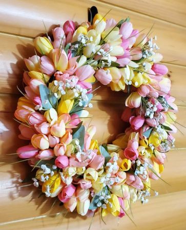 Tulips Pink Yellow Wreath #3