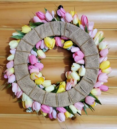 Tulips Pink Yellow Wreath #4