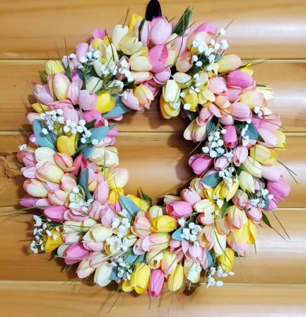 Tulips Pink Yellow Wreath