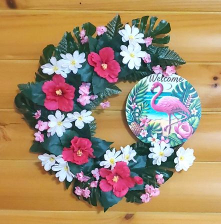 Welcome Flamingo Floral Wreath #3