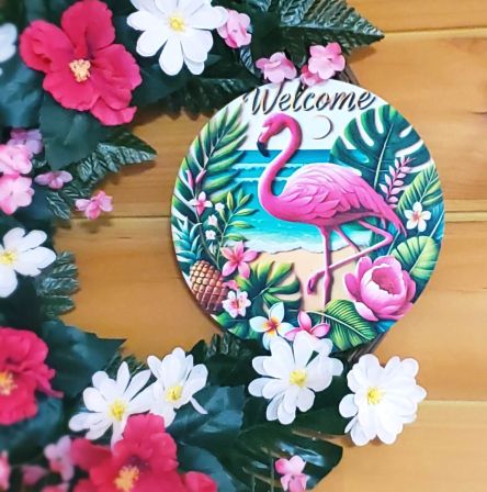 Welcome Flamingo Floral Wreath #2