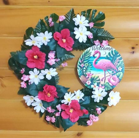Welcome Flamingo Floral Wreath
