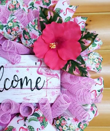 Welcome Flamingo with Flowers Wreath #4