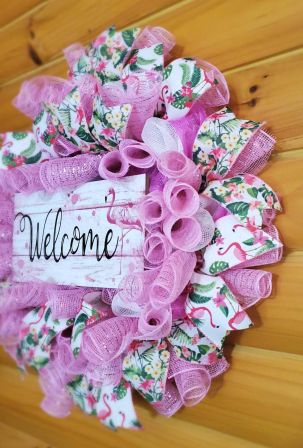 Welcome Flamingos Wreath #2