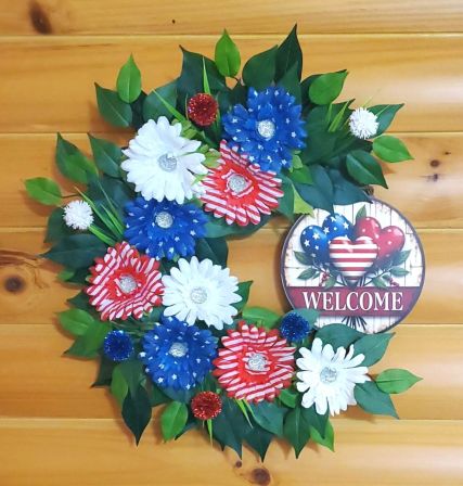 Welcome Patriotic Hearts Wreath #3