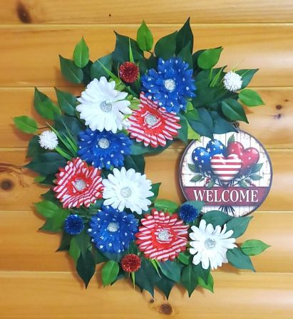 Welcome Patriotic Hearts Wreath
